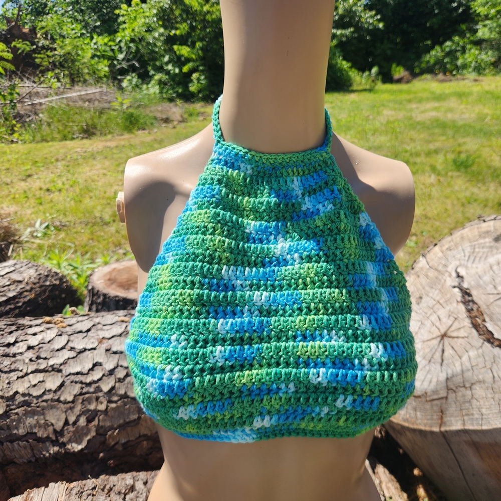 Handmade Crochet Halter Top in Blue & Green